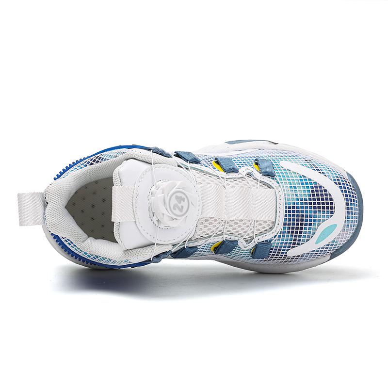 Children's Sports Shoes Mesh Surface Breathable Rotating Button Primary School Students Non-slip Shock-absorbing Blue Ball Shoes