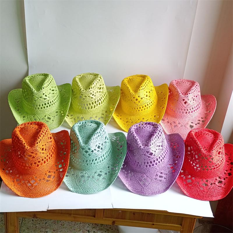 Yiran Dayang Hat Women's 8 Colors Cowboy Straw Hat Hand-Woven Hollow Men's And Summer Sun Hat Jazz Straw Hat Western Cowboy Hat Sombrero 55-58Cm
