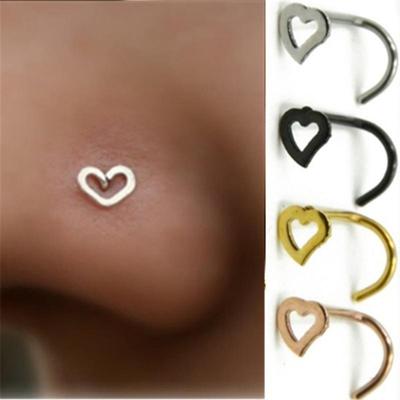 1pcs  Sterling   Heart Nose Studs SHAPES Pins Rings Womens Jewellery