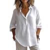 Lightweight Breathable Casual Blouse Loose Fit Women Shirt Lapel V Neck 3 4 Sleeve Pullover Tops Solid Color Daily Wear
