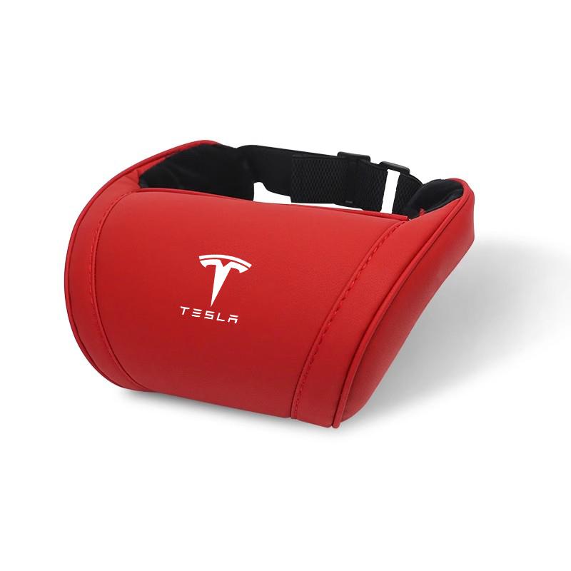 1Pcs Leather Car Logo Headrest Seat Neck Protection Pillow For Tesla Model 3 Model S Model X Model Y Cybertruck Roadster SpaceX