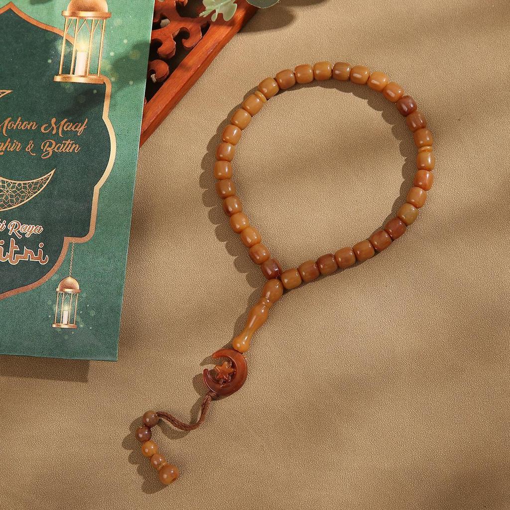 Misbaha 33-Perlen Gebetsarmband - Nahöstliche buddhistische & muslimische Gebetskette mit Stern- und Monddesign