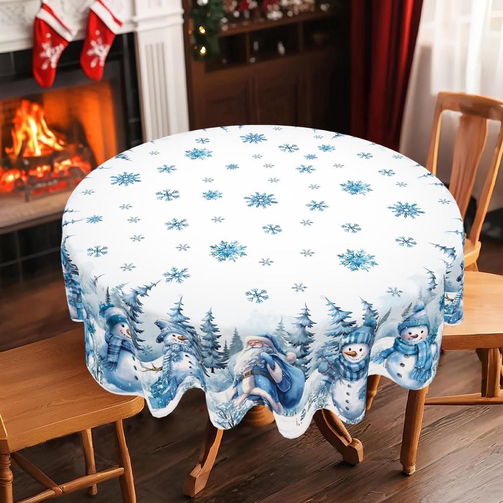 Christmas Blue Santa Claus Tablecloth Party Decor Winter Xmas Tree Snowflake Kitchen Dining Table Cover Christmas Decorations