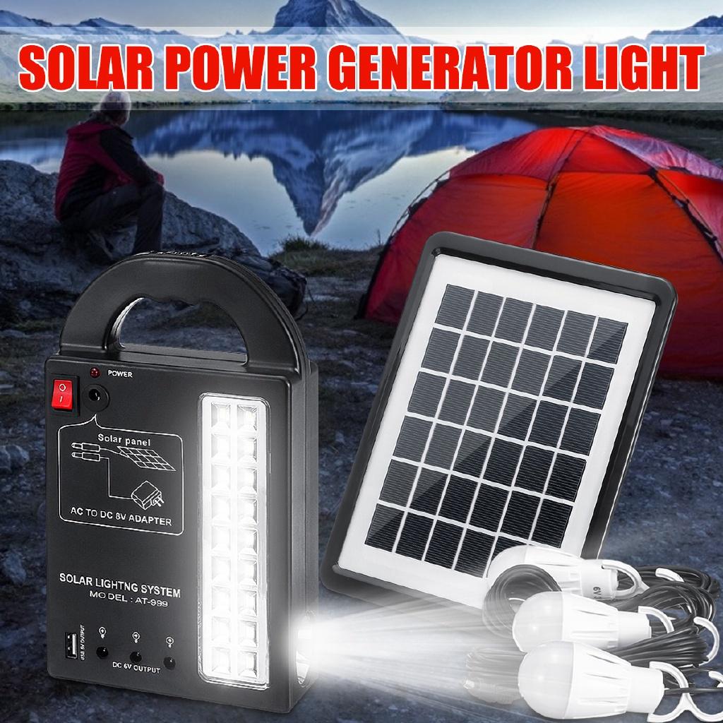 Solar Power Generator 3 LED Bulbs Home System Solar Power Panel Storage Generators Durable USB Charger 110-220V 50/60Hz