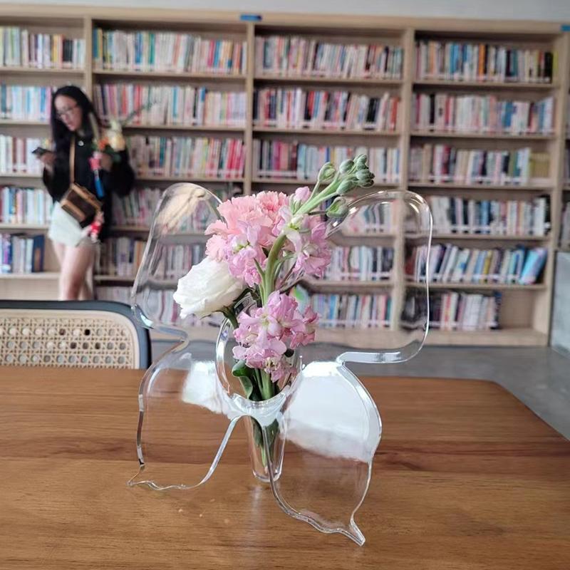Gjennomsiktig sommerfugl akryl blomstervase tredimensjonale blomsterarrangements tilbehør sommerfuglvase hjemmedekorasjon