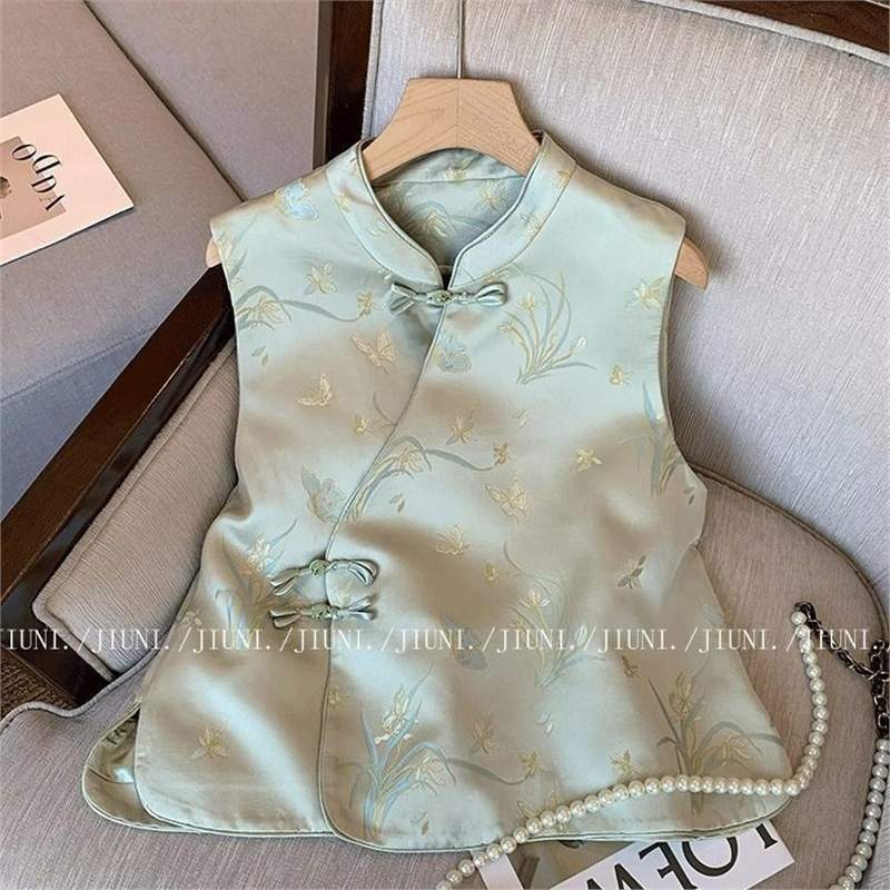 Jacquard embroidered satin vest women's 2025 new high-end temperament outer wear sleeveless vest