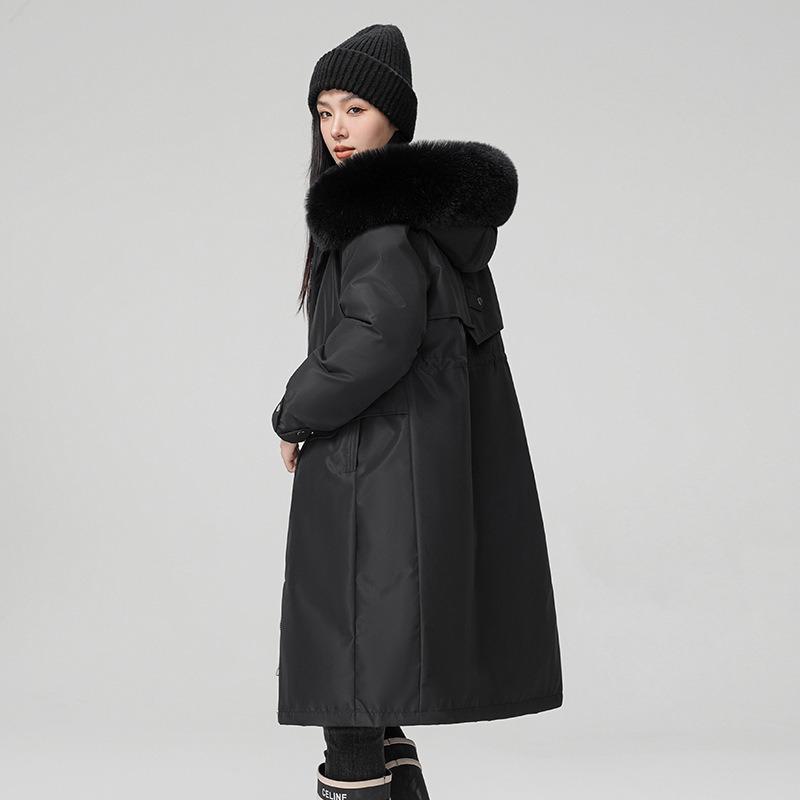 New women's long fashion hooded big fur collar cotton coat, thin versatile cotton coat