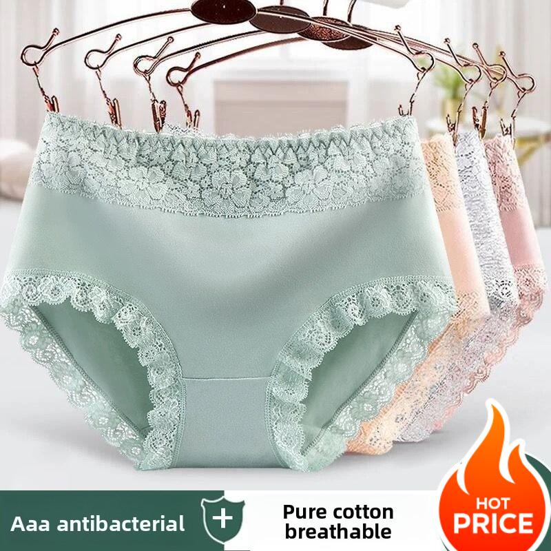 2 Pcs Women Panties Cotton Lingeries Female Breathable Cotton Underwear Comfortable Ladies Lace Girls Briefs Solid Color