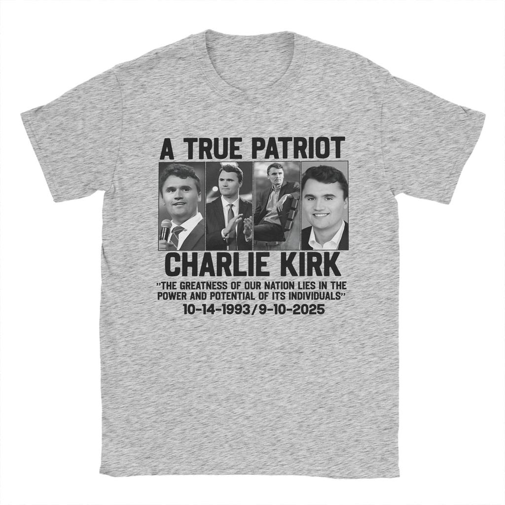 Unique A True Patriot Charlie Kirk T-Shirt for Men Crew Neck Cotton T Shirt  Short Sleeve Tee Shirt Printing Clothes