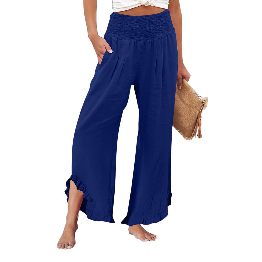Womens Palazzo Pants Summer Casual Flowy Wide Leg Trousers Beach Travel Vacation Outfits