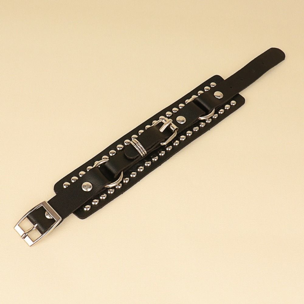 Men Fashion Design Women Wristband Rivet Chains Bracelets Korean Hand Rope PU Leather Bracelet