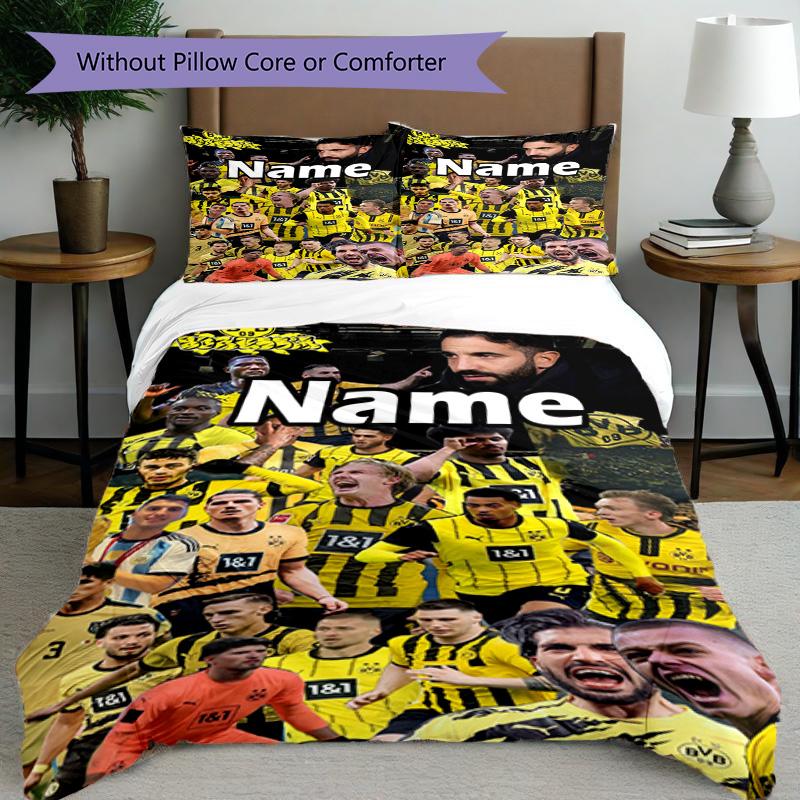 3pcs Duvet Cover Set (1*Duvet Cover + 2*Pillowcase, Without Core), Custom Name Borussia Dortmund Pattern Bedding Set, Home Bedroom Decor Gift