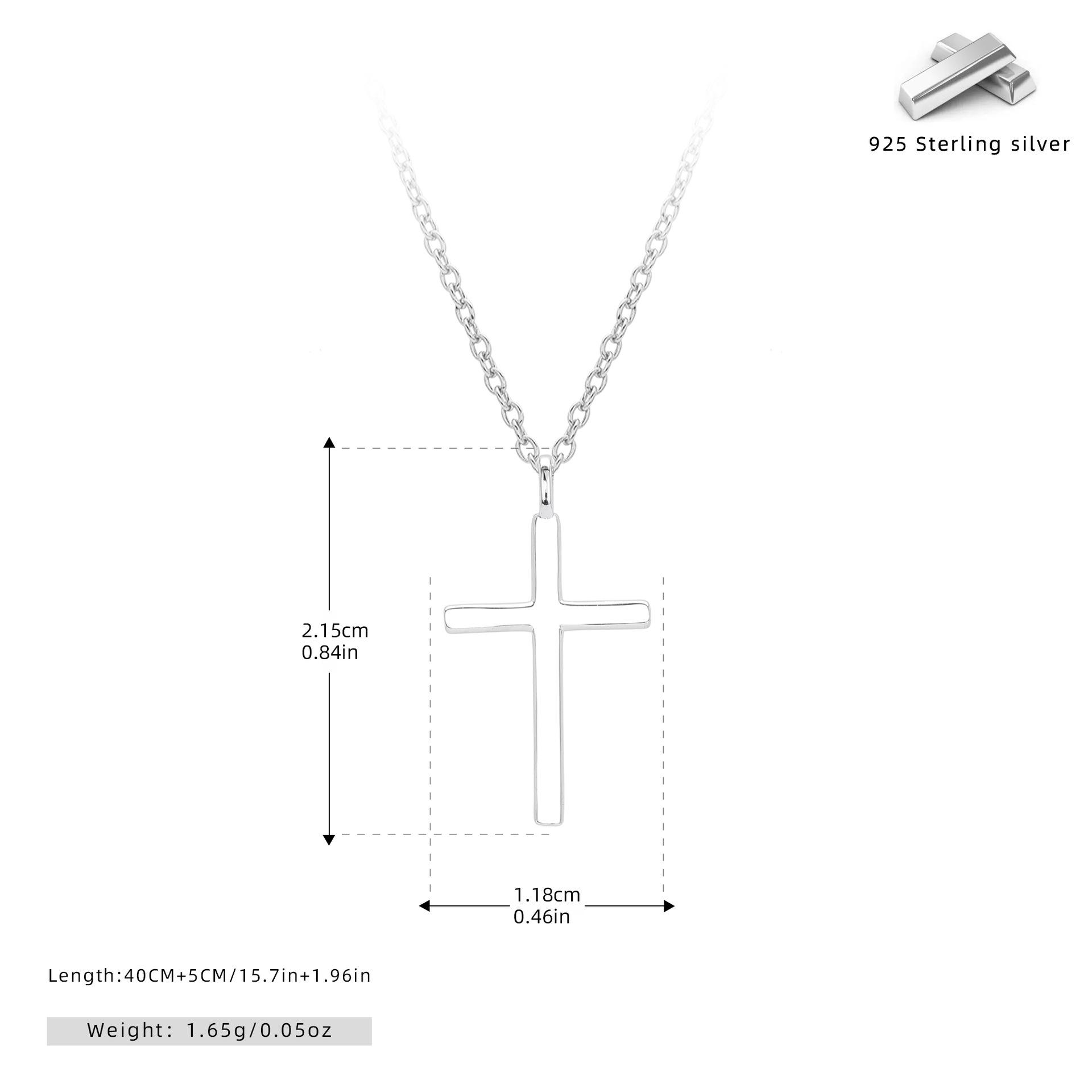 New S925 sterling silver necklace simple glossy cross pendant collarbone chain fashionable versatile jewelry 925 silver