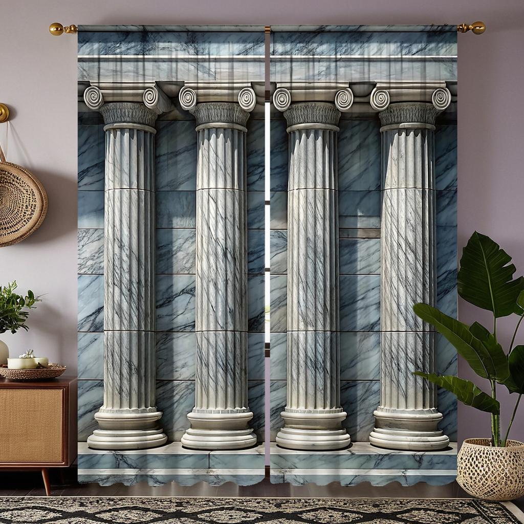 2PCS HD Digital Curtain Printed Gray Series Round Roman Column Home Decoration Style Decorated Living Room Bedroom Through Ro