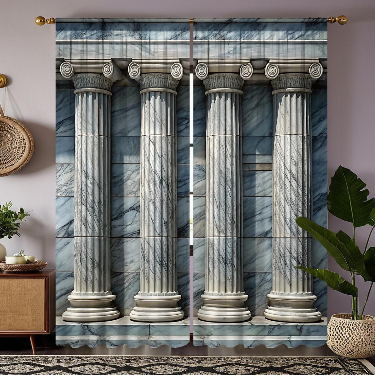 

2шт HD цифровая занавеска с принтом серая серия круглая римская колонна украшение дома стиль украшенная гостиная спальня через ro W52H63inchW132H160cm
