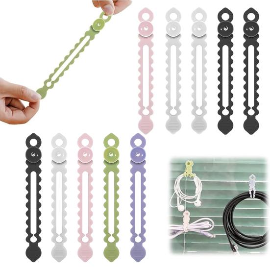 20Pcs Bobbin Winder Silicone Cable Ties Reusable Cable Organizer with Button Design Charging Cables Headphones USB Cables Organizer
