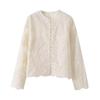 Semi-Transparent Lace Embroidered Women's Round Neck Blouse