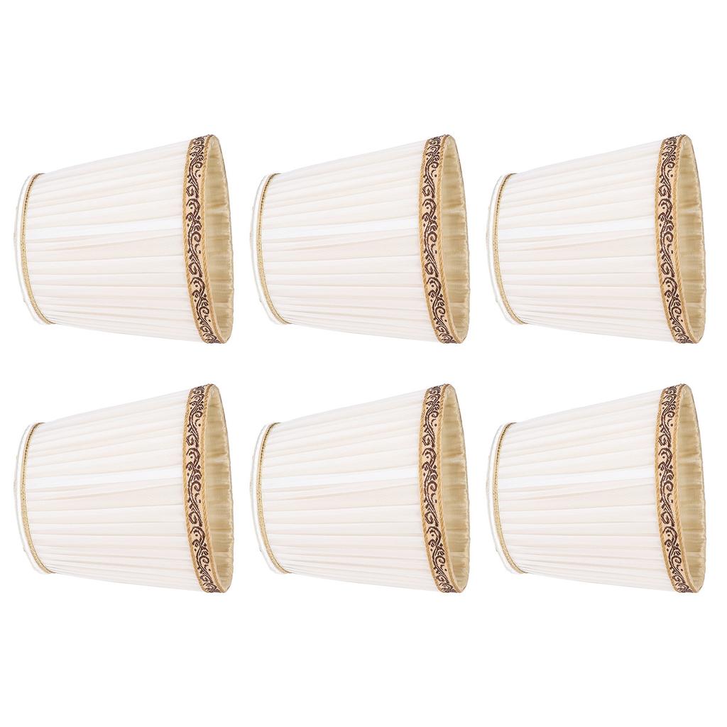 6Pcs Fabric Mesh Lamp Shade Clip On Lampshade Beige Golden Edge Style for E14 Chandelier Ceiling