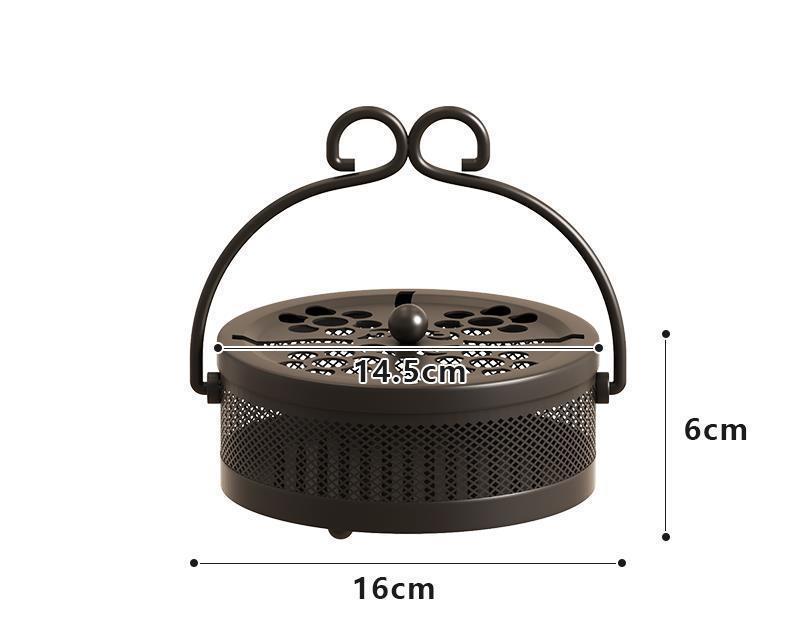 Portable Fireproof Retro Mosquito Coil Burner with Lid - Outdoor Anti-Scald Sandalwood Holder Tray