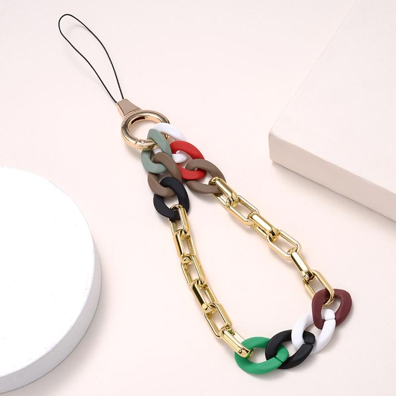 Classic Coloful Cellphone Hanging Cord Simple Metal Acrylic Beaded Mobile Phone Chain For Anti-Loss Telephone Lanyard Tether