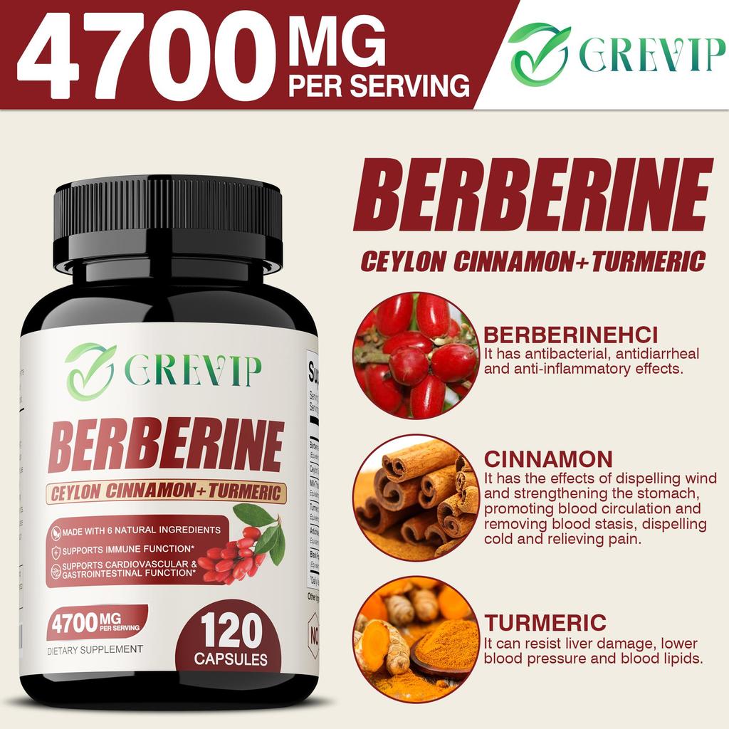 Berberina HCl 4700mg - Cannella di Ceylon - Supporto per la Glicemia, Riduce il Colesterolo