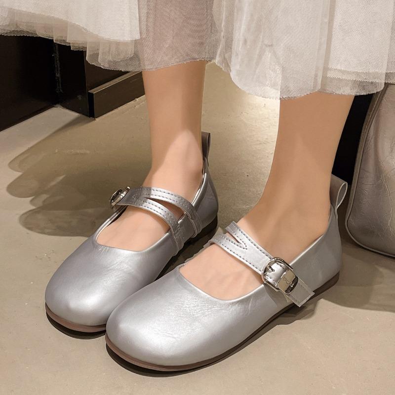 

Round Toe Shallow Mouth Single Shoes Autumn New Suede Pearl Suede Soft Sole Non-slip Wear-resistant Low Heel Shoes 35 серебряный