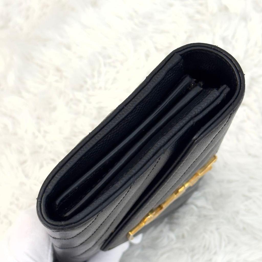 Used SAINT LAURENT Saint Laurent Large Flap Long Wallet Cassandra Black Black V Stitch