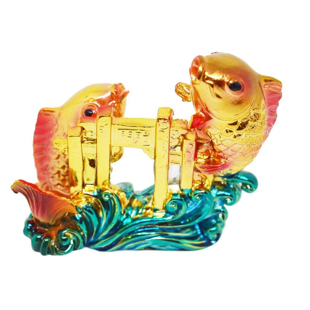 Reiki Kristall Polyresin 2 Fische Schauobjekt Heimdeko Artikel Fengshui für Wohlstand, Glück, Schutz vor dem Bösen Blick für Zuhause, Büro, Geschenk