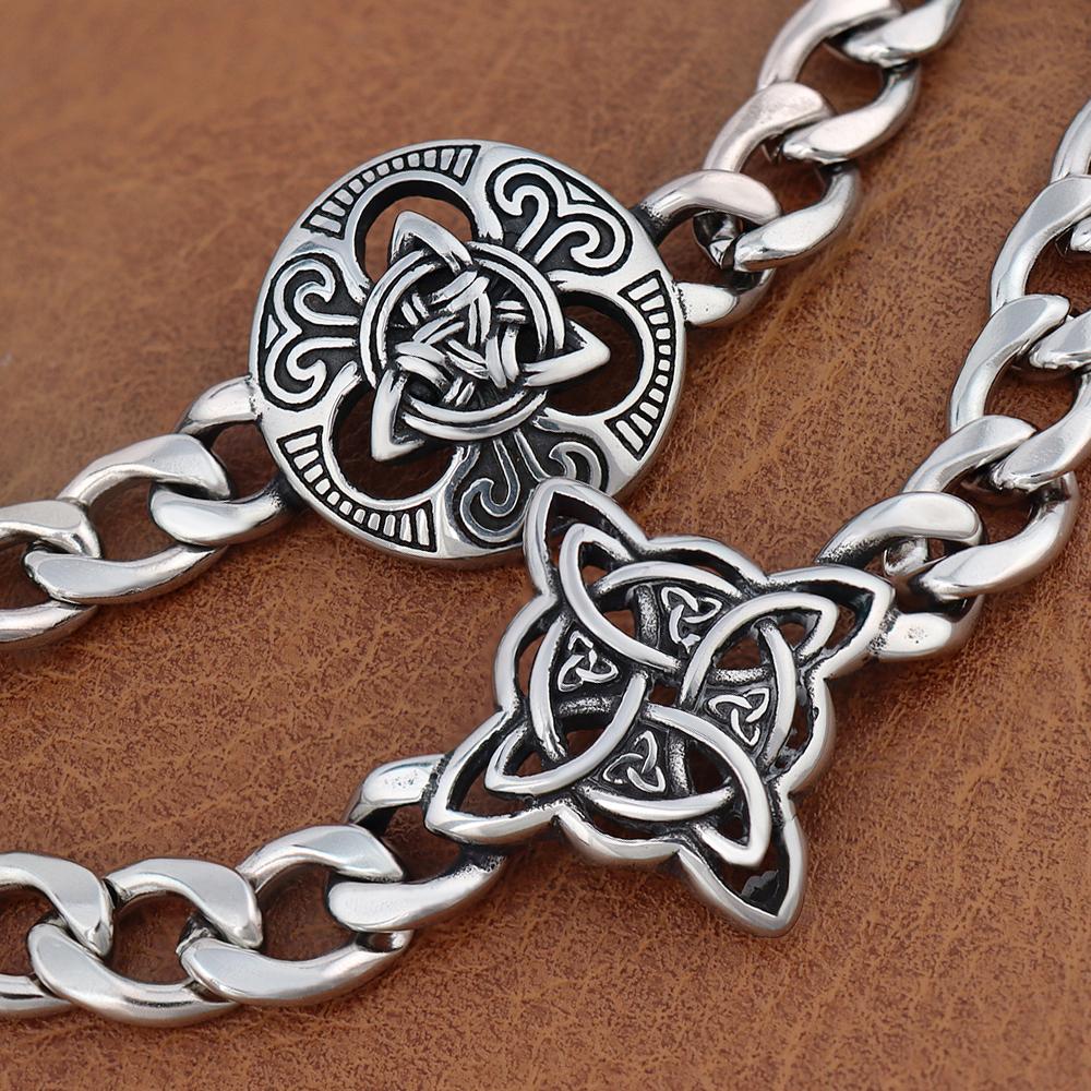 Vintage Design Stainless Steel Witch Knot Chain Bracelets Fashion Charm Vikings Celtic Knot Bracelet Popular Male Party Jewelry