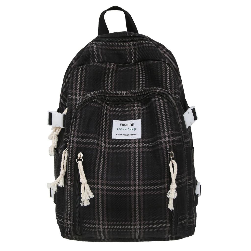 2025 New Plaid Cotton and Linen Double Backpack for Girls To Travel Lightly and Go Out Daily with Backpack Schoolbag