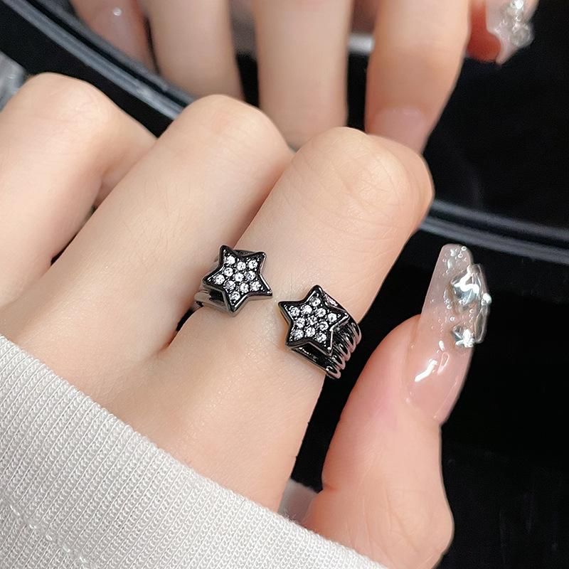 Bow Star Open Ring Female Dark Personality Light Luxury Temperament Index Finger Ring Niche Design High Sense Fashion