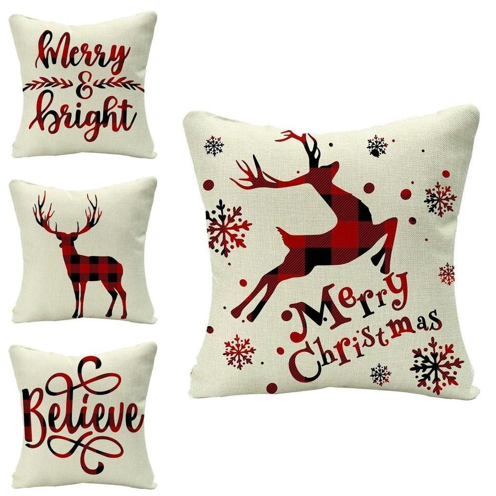 Festive Christmas Cushion Cover Featuring Adorable Reindeer And Snowflakes Design