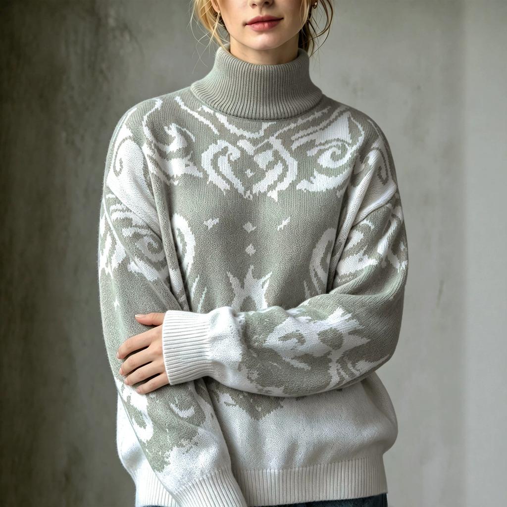 Maglione da donna a collo alto, Color-block, Sfumato, Manica lunga, Vestibilità larga per autunno e inverno