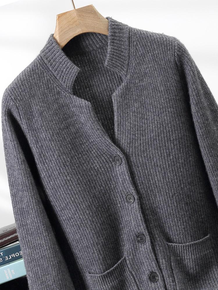 Autumn And Winter Men'S Clothing Thickened Stand-Up Collar Solid Color Cashmere Jacket Loose Casual Middle-Aged Cashmere Knitted Cardigan