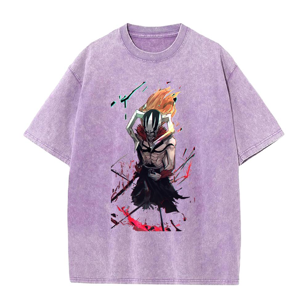 BLEACH Kurosaki Ichigo Anime Printed Tee Men Women Washed Cotton T-shirts Manga Vintage T Shirt Harajuku Male Oversized Tshirt