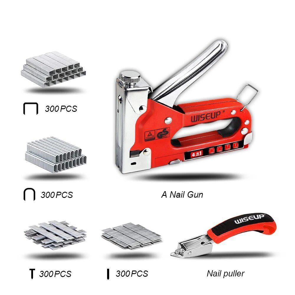 WISEUP Manual Pressure Nail Gun Wood Frame Stapler with Nail Puller Household DIY Wooden Furniture Construction Stapler Tools