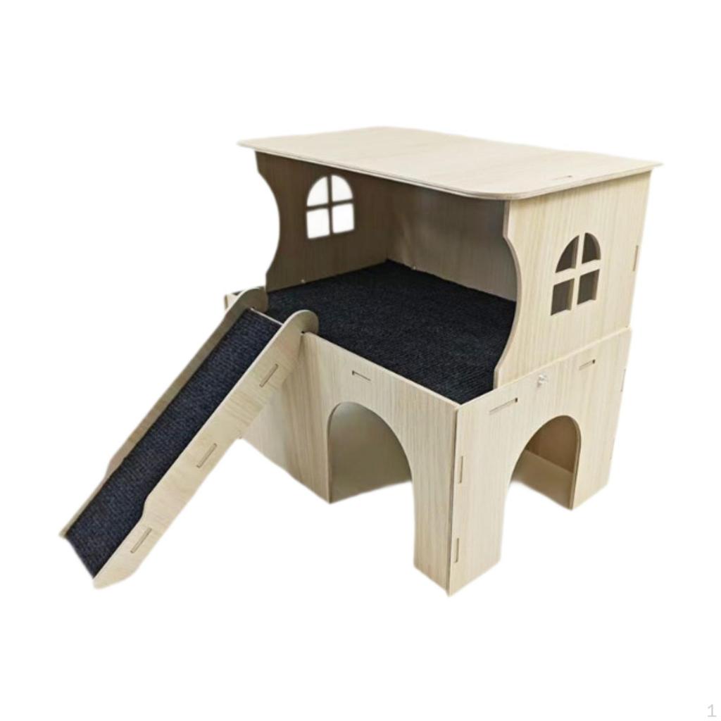 Wooden Hamster House Bed Hut Habitats Hiding Playing with Stairs Small Animal Guinea Pig Hideout