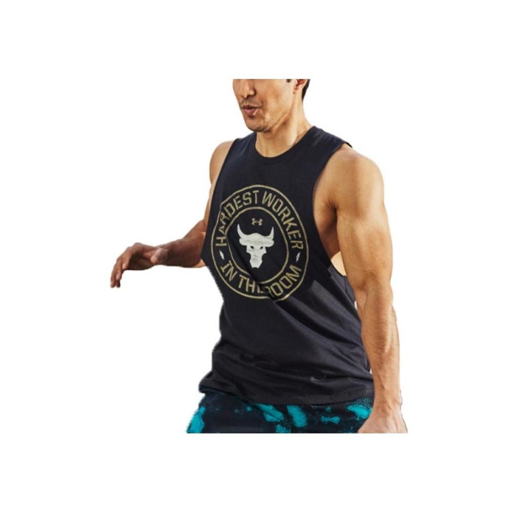 Under Armour Johnson Series Project Letter Print Crew Neck Sleeveless Training Tank Men Tops Black 1370492-001