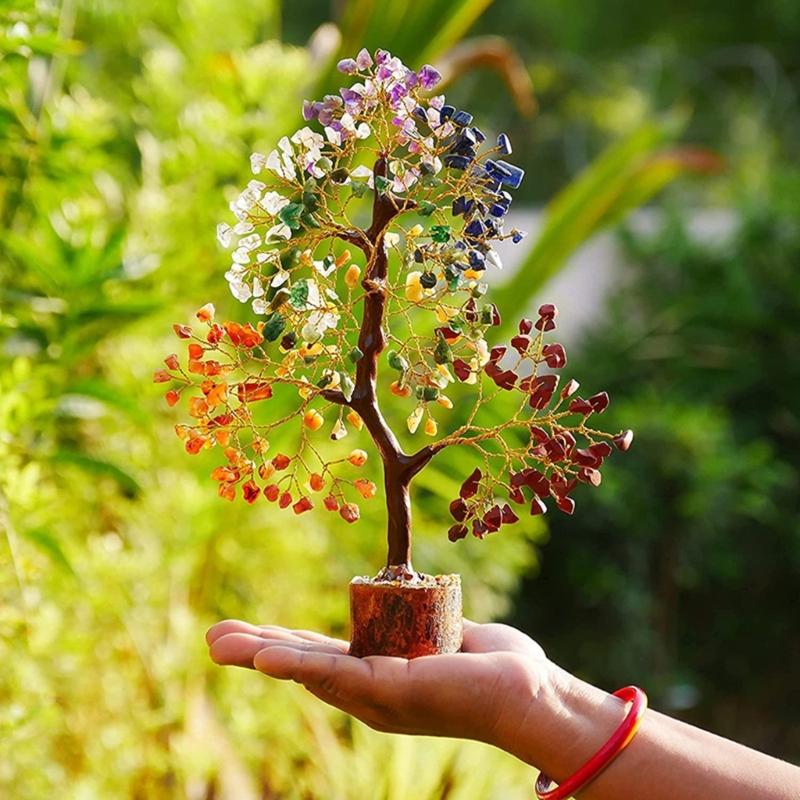 Handgefertigte Bunte Kristallstein Baum Figur Ornament für Reichtum und Positive Energie Büro und Zuhause Schreibtisch Dekorationen