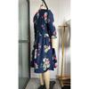 Vestido de fiesta vintage floral de corte A para mujer, con mangas de siete puntos y cuello redondo.