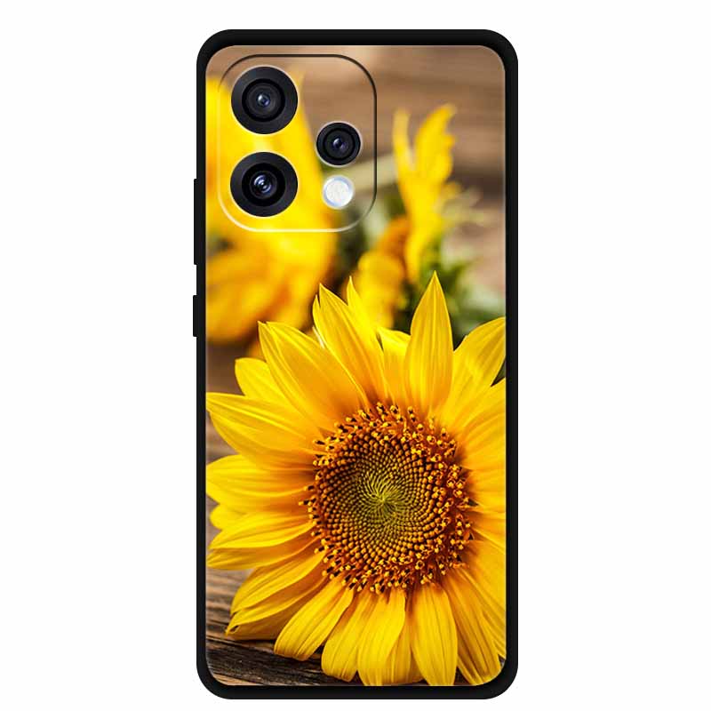 Case For Oppo Reno 15C 5G Colorful Flowers Black Soft Silicone TPU Phone Cases For Oppo Reno15 5G Shells Protection Bumper Funda