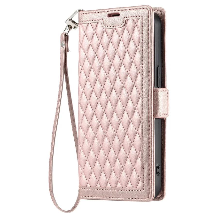 Chic Quilted Leather Phone Case for Samsung S26 S25 Edge S24 Ultra S23 FE S22 S21 S20 Plus Note20 Pocket Wallet Card Flip Cover