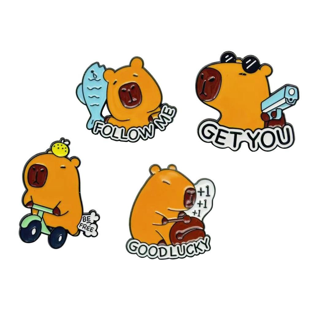 4pcs Animal Themed Brooch Capybara Charm Breastpin Stylish Party Accessory Fashion Lapel Pin Statement Jewelry for Women