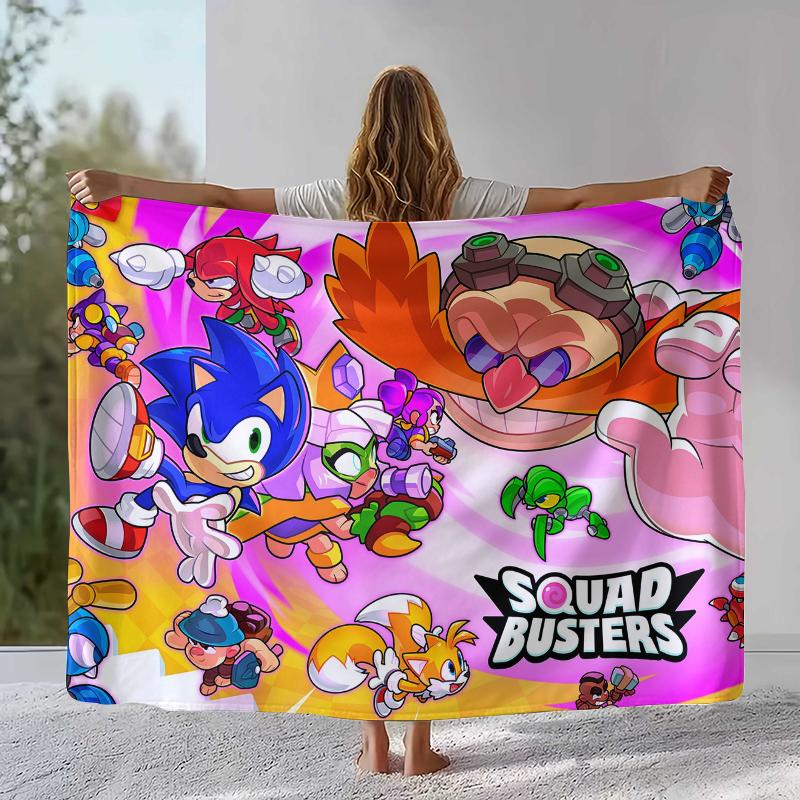 Retro S-Sonic Cartoon Game Flannel Blanket,Ultra Soft Warm Plush Throw for Home Bedroom Bed Sofa Cover Camping Picnic gift