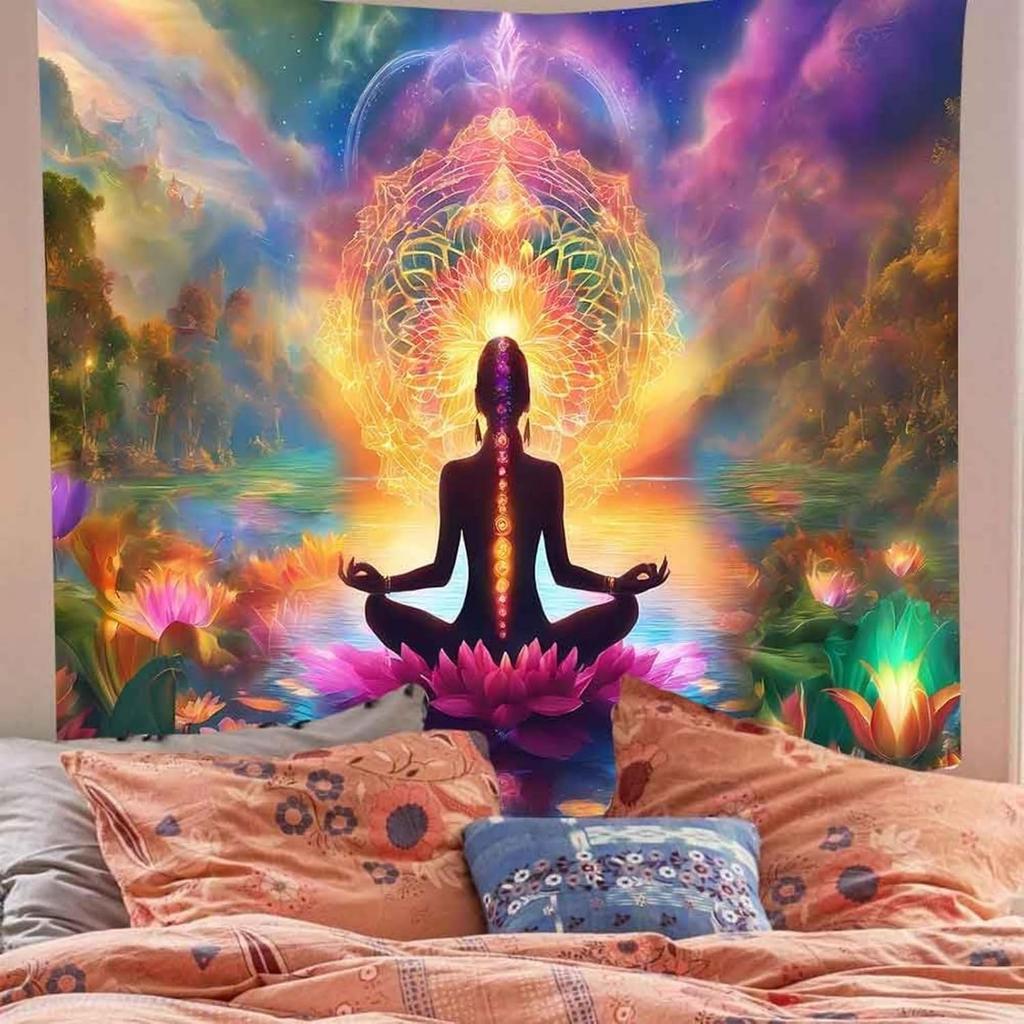 Seven Chakra Meditation Zen Wall Tapestries for BedroomGalaxy Space Lotus Spiritual Wall Hanging Art Decor for Living Room Dorm