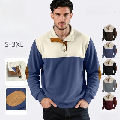 Herren Corduroy Sweatshirt Langarm Pullover Viertel Knopfleiste Kragen Herbst Lässig Sweatshirts Rollkragen Pullover Henley Mock Neck Oberteile für Herren