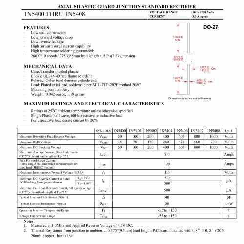 HUABAN 10ks 1N5401 Usměrňovací diody, 3A, 100V, DO-27 (DO-201AD) 5401, 3 Ampéry, 100 Voltů