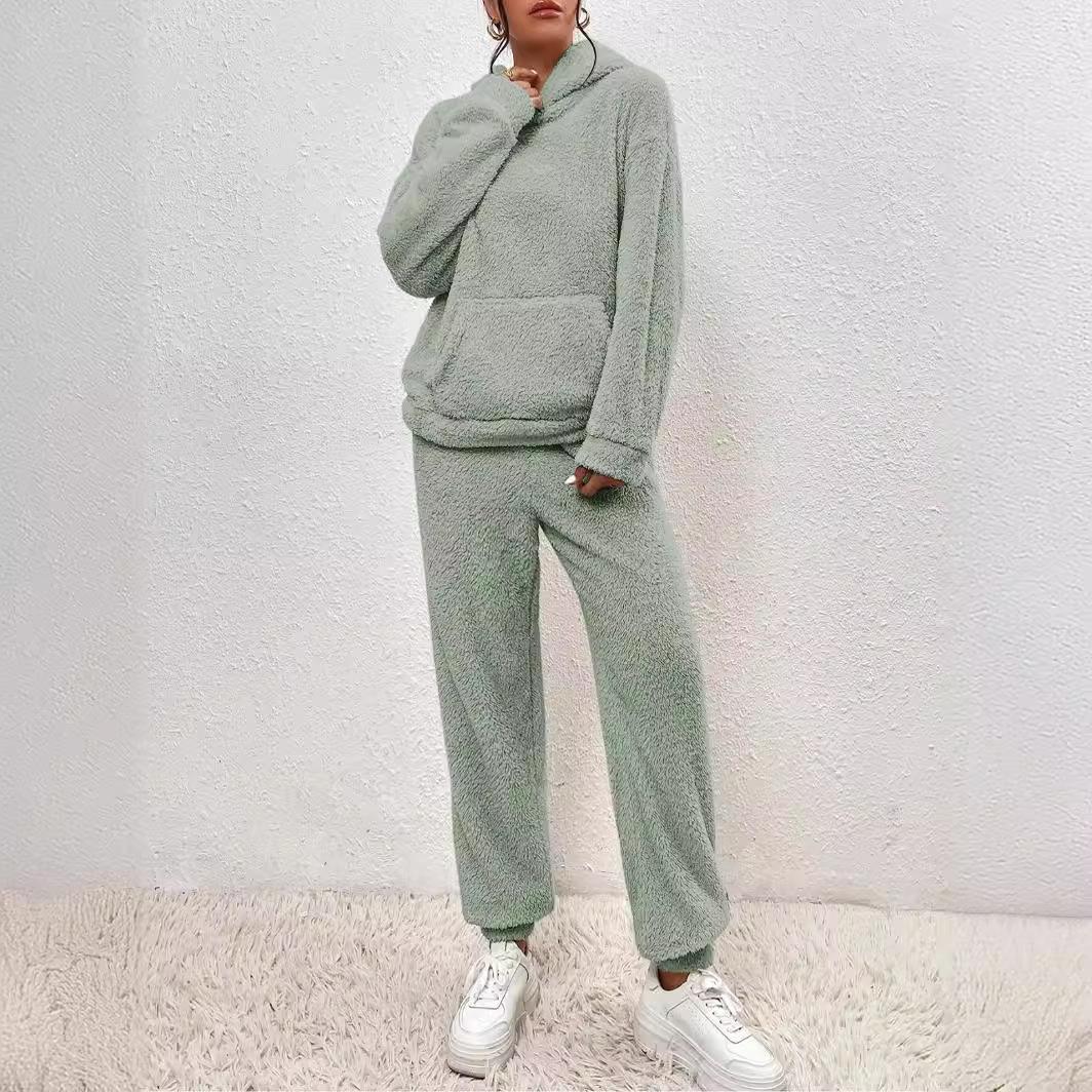 2024 осень и зима однотонная женская одежда с капюшоном и длинными рукавами — фото 4