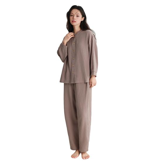 Women's Cotton Pajama Set Button Down Long Sleeve Top And Long Pants Loungewear Set Casual 2 Piece Sleepwear
