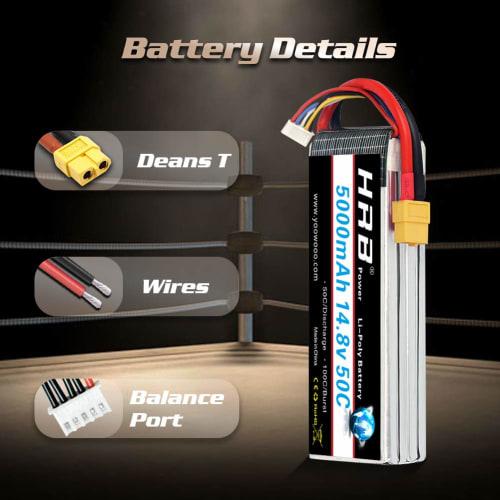 HRB 4S 14.8V 5000mAh 50C LiPo Battery with XT60 Connector (XT60-T) for RC Airplanes, RC Helicopters, RC Cars/Trucks, and RC Boats